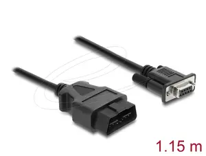 DELOCK Адаптер-кабель OBD‑2 (штекер) → DB‑9 (гнездо), Cat5e, чёрный, 1.15 м