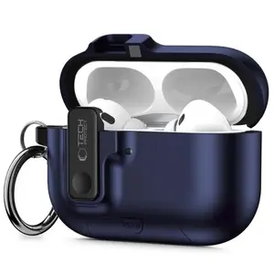 Plāns aizsargvāciņš ar āķi Tech-Protect priekš Apple AirPods Pro 3 — tumši zils