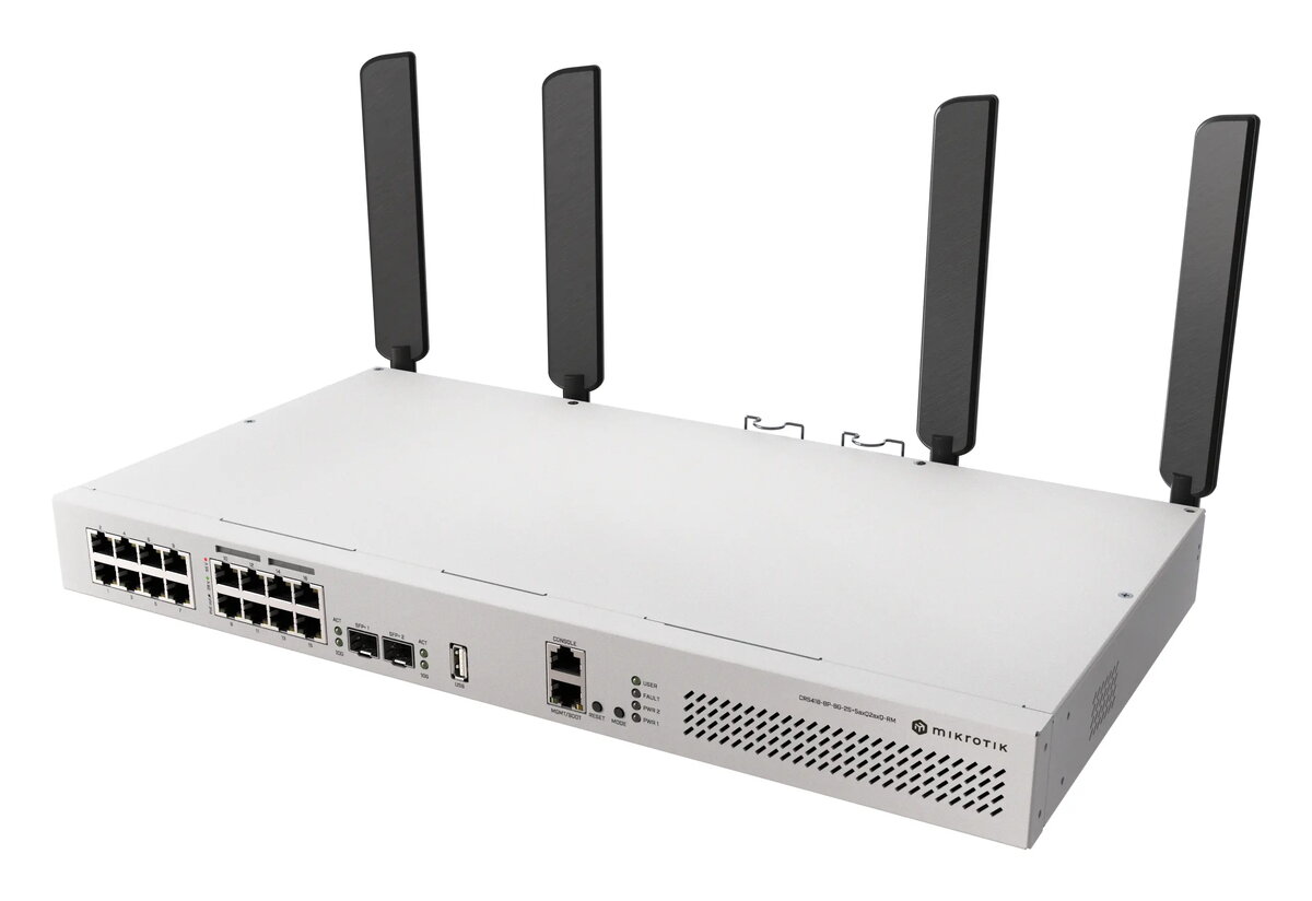 Saites slēdzis MikroTik CRS418-8P-8G-2S+5axQ2axQ-RM — L2/L3