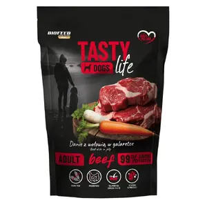 Влажный корм для собак BIOFEED Tasty Life говядина 90% 500 г саше, полноценный корм для взрослых, белок 12%, жир 6.5%, влажность 79%