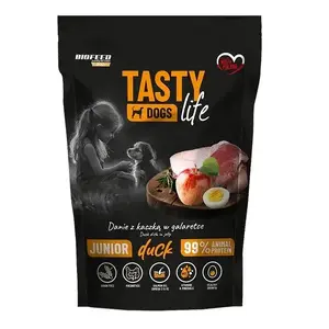 Влажный корм для собак BIOFEED Tasty Life junior 90% утки 500 г — полнорационный корм для роста, 11,5% белка, 8,5% жира