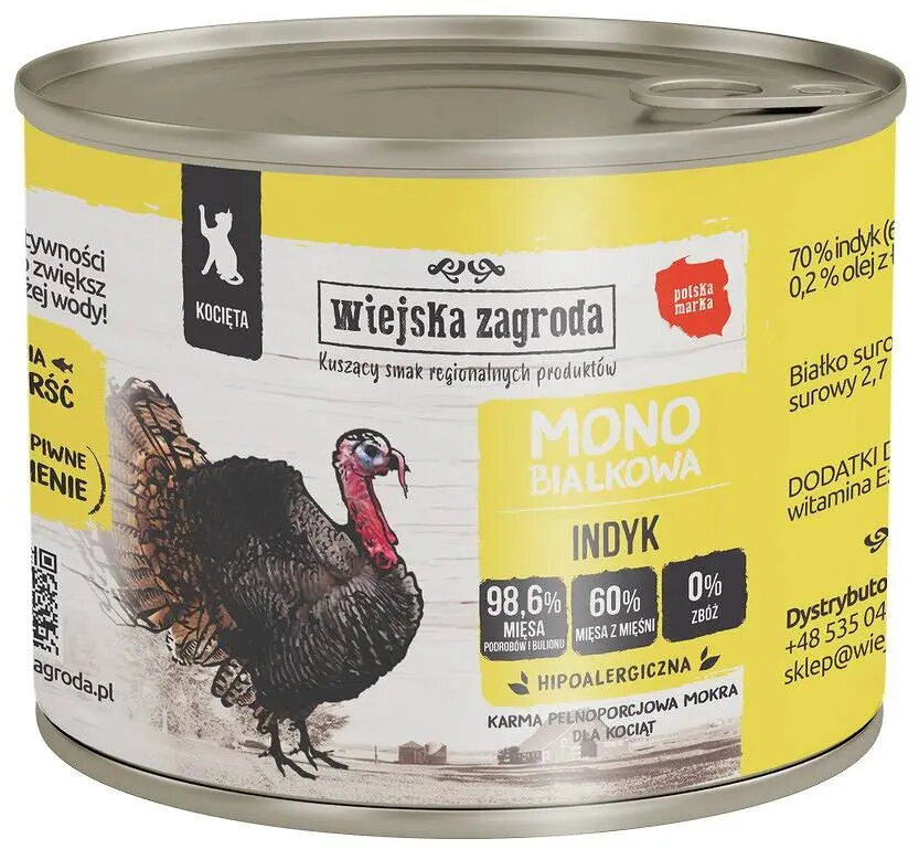 Mitrs kaķu barība wiejskazagroda Monoprotein Turkey