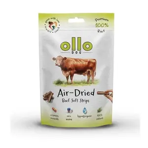 Лакомство для собак OLLO Air-Dried Beef Strips 80 г — гипоаллергенная вяленая говяжья нарезка для взрослых собак, белок 45,3%, жир 22,1%
