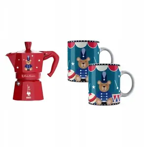 Coffee maker BIALETTI Moka Express 6tz 300ml with 2 Christmas red cups