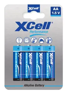 XCell 136150 AA Alkaline Household Battery 1.5V, 4-Pack