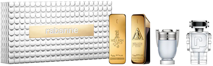 Miniatures Set Paco Rabanne (One Million EDT 5ml, One Million Elixir Intense EDP 5ml, Invictus EDT 5 ml, Phantom EDT 5 ml)