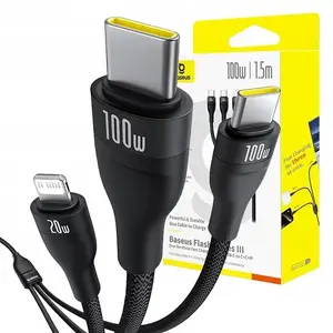 USB cable Baseus USB-C to 2× USB-C and Lightning, 1.5 m, Black