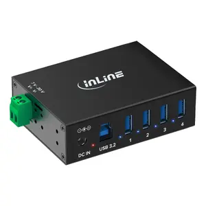 InLine 35396A Промышленный концентратор USB 3.2 Gen 1 Type-B на 5 портов, алюминиевый корпус, скорость передачи данных 5000 Мбит/с с блоком питания