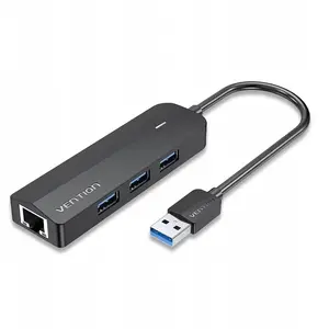 Адаптер Vention USB 3.0 CHNBB — гигабитный Ethernet и 4‑портовый хаб USB 3.2 Gen 1, 5‑в‑1, 5000 Mbit/s, ABS, чёрный