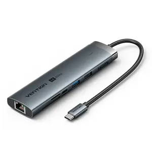Vention TGUHB Серый 8-в-1 USB-C концентратор с поддержкой 4K 60Hz, 100W Power Delivery и кабелем 0.15м