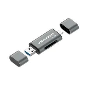 Vention USB3.0 daudzfunkcionāls karšu lasītājs pelēks metāla — MicroSD/SD, USB-A/USB-C/Micro-USB, 5000 Mbit/s