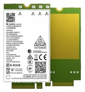 Wireless modem Dell DW5933E 5G LTE M.2 card, M.2 form factor, 5G LTE connectivity