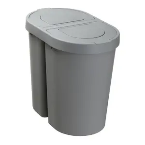 Waste container NHG Seattle Swing 25 L ×2, grey – dual 25L swing-top bins