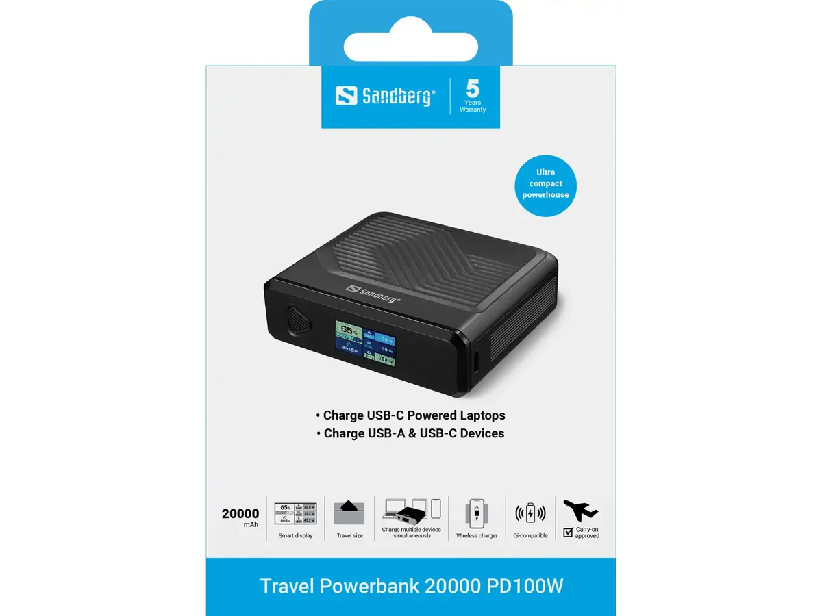 Portatīvais akumulators Sandberg Travel Powerbank 20000 PD100W Photo 5
