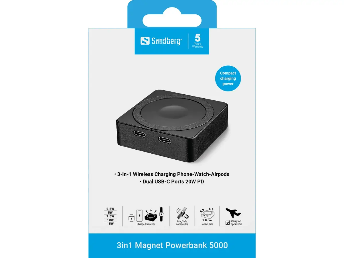 Portable Battery Sandberg 3in1 Magnet Powerbank 5000 Photo 10