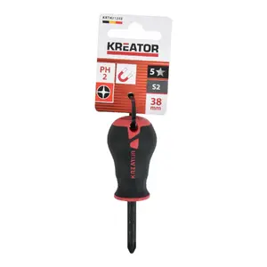 Īsa Phillips skrūvgrieze KREATOR KRTH21203 — PH2 uzgalis, 38 mm kāts