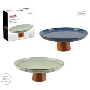 Kūku statīvs Anitex PT075912024 30 cm — keramikas šķīvis ar koka pamatni, dažādas krāsas