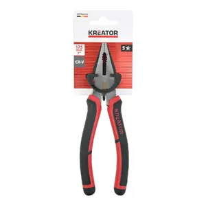 Pliers KREATOR KRTH60302 180 mm — universal combination pliers, cutting edge, insulated handles