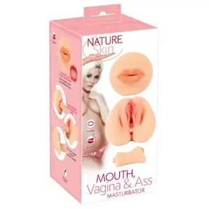 Masturbators Nature Skin ar trim kanāliem (mute, maksts, anāls) TPE, kopējais garums 19,5 cm, anālais dziļums 13 cm