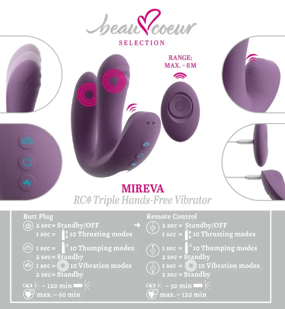 Тройной вибратор beau cœur Mireva RC Photo 17