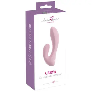 Vibrators beau cœur CERYA Strong Mini V — silikona mini‑rabbit dubultas stimulācijas, 14 cm kopējā garuma, 10 cm ievietojamā, Ø 3,4 cm, uzlādējams