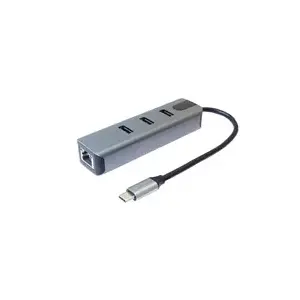 USB-C adapter PREMIUMCORD ku31ether05 — Gigabit Ethernet 10/100/1000 Mbps and 3× USB 3.2 ports