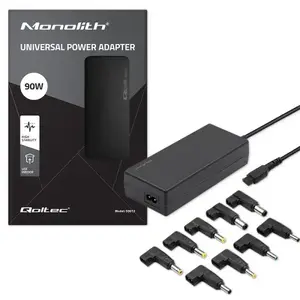 Portatīvā datora barošanas adapteris QOLTEC 90W MultiPlug ar 9 maināmiem savienotājiem