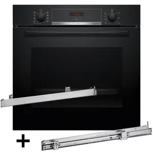 Built-in electric oven Bosch HBA514BB3 with telescopic runners HEZ538000, 71 L, black, 220–240V, A+