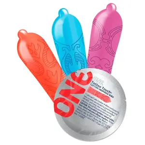 Condoms one Tattoo Touch pack of 12 — textured grooved surface, Sensatex latex, length 180 mm, nominal width 53 mm