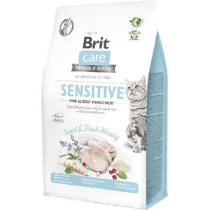 Сухой корм для кошек Brit Sensitive Adult с рыбой 400 г — сельдь, 34% белка, 16% жира, без глютена и сои