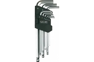 Hexagon wrench set Topex 1.5–10 mm rounded end short, model 5902062371300