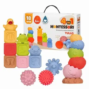 Sensory Blocks Set Tullo — Pyramid and Ball Shapes, Montessori, 18 pcs, Assorted Colours, from 6 months