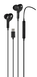 Проводная внутриканальная гарнитура Streetz C220-BLK с разъемом USB Type-C и встроенным микрофоном черного цвета