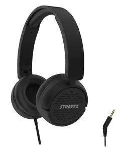 Streetz H110-BLK Накладные проводные наушники с оголовьем, разъемом 3.5 мм, регулятором громкости и складной конструкцией для музыки, черные
