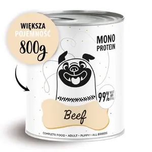Mitrs barība suņiem PAKA ZWIERZAKA Pepe Beef 800 g — pilnvērtīga konservēta barība pieaugušiem suņiem, liellopi, mitrums 86%
