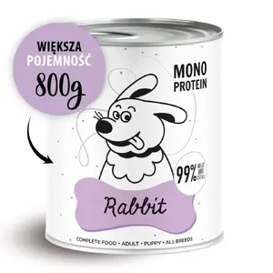 Влажный корм для собак PAKA ZWIERZAKA Pepe Rabbit 800 г — полноценный консервированный корм для взрослых, кролик, влажность 85,4%