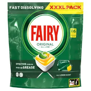 Капсулы для посудомоечной машины FAIRY Ain1 Lemon 116 шт — All-in-1 моющее средство с лимонным ароматом