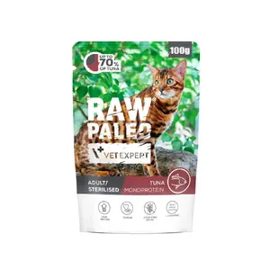Консервы для кошек VETEXPERT Raw Paleo Adult Sterilised Tuna 100 г пакет, белок 10.3%, жир 4%, влажность 77%