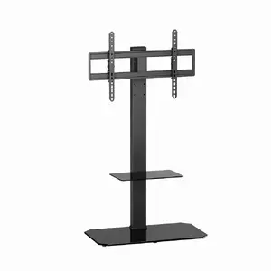 Grīdas TV statīvs GEMBIRD TVS-86ST-01 priekš 43–86" televizoriem, melns, rūdīts stikls, VESA 100x100–600x400, max 60 kg