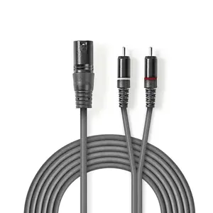 Аудиокабель Nedis COTH15200GY15 1.5м XLR 3-pin на 2 x RCA Серый