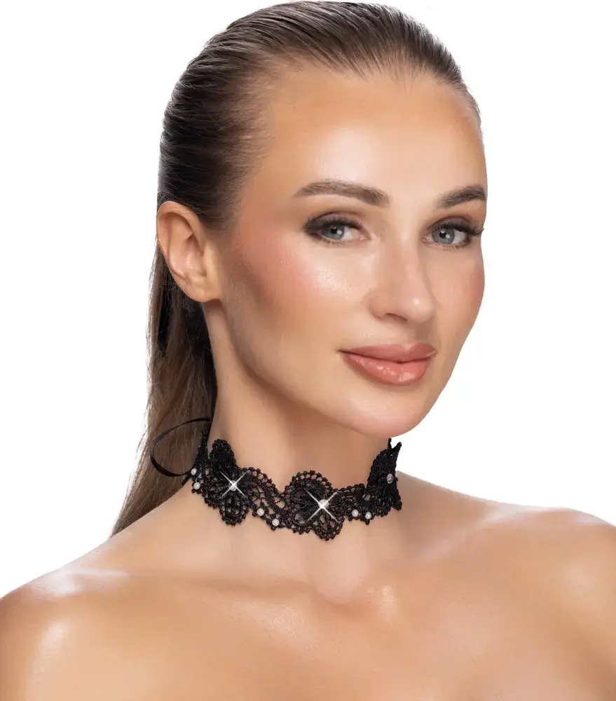 Чокер cottelli collection 24505851001 — регулируемый чёрный кружевной Photo 2
