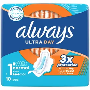 Higiēniskās paketes always Ultra Day 3x Protection Normal — 10 gab., parastā absorbēšana