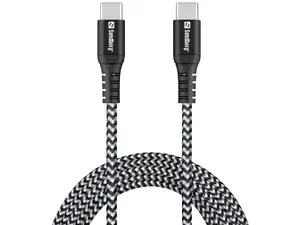 SANDBERG Survivor USB-C to USB-C Cable, USB 2.0, 100W Power Delivery, 2-Meter, Black and White, 441-67
