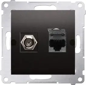 Антенна и компьютерная розетка Kontakt-Simon Simon 54 Тип F RJ45 Cat 6 Антрацит