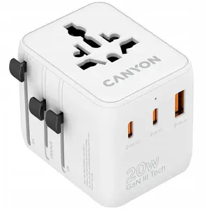 Сетевой адаптер CANYON OnTour 20 EU/UK/US/AUS 20W белый, мультиплаг для разных регионов