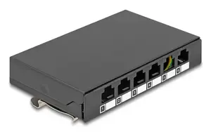 Blank Panel 6‑port for Keystone RJ‑modules DELOCK 90628, black, metal, for table/wall/DIN‑rail mounting