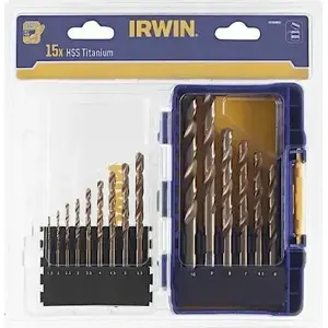 Drill bit set Irwin IW3038501 HSS TiS 15 pcs, sizes 1.5–10 mm