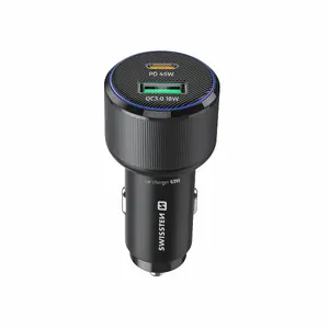 Автомобильное зарядное устройство SWISSTEN 20111903 с USB-C PD и USB-A, суммарная мощность 63W