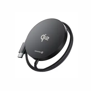 Bezvadu lādētājs SWISSTEN MagPuck Qi2 ar 1.5 m kabeli — saderīgs ar MagSafe