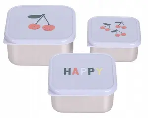 Lunchbox set Lassig Stainless Steel 3 pcs — Happy Fruits Cherry design